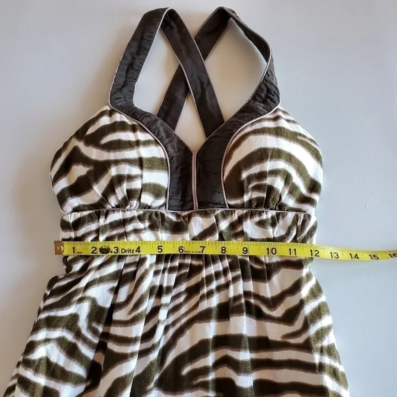 7348 * Banana Republic Animal Print Linen Dress Olive Green White Size 0P - Picture 9 of 10